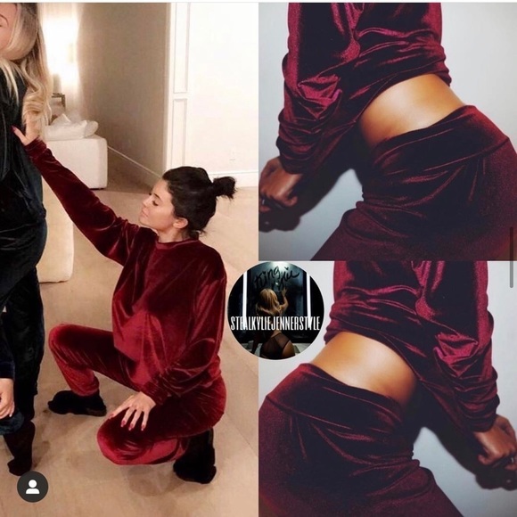 Laina Rauma burgundy velvet velour lounge suit set
